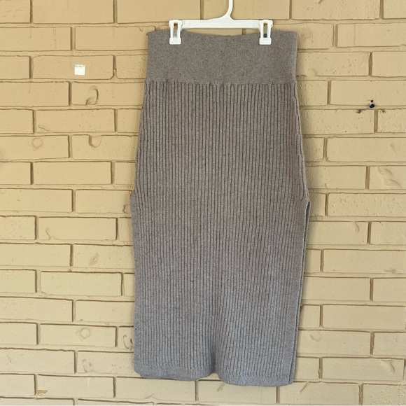 Free People Midi Skirt Gray Golden Hour Ribbed Sweater Minimal Coastal Resort M - Picture 2 of 7